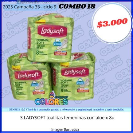COMBO 18 - 3 LADYSOFT TOALLITAS FEMENINAS CON ALOE x8u