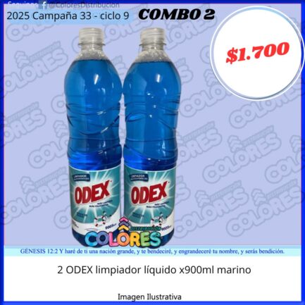 COMBO 2 - 2 ODEX LIMPIADOR LÍQUIDO x900ml MARINO