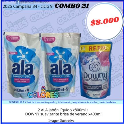 COMBO 21 - 2 ALA JABÓN LÍQUIDO x800ml + DOWNY SUAVIZANTE BRISA DE VERANO x400ml