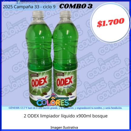 COMBO 3 - 2 ODEX LIMPIADOR LÍQUIDO x900ml BOSQUE
