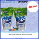COMBO 3 - 2 HÉROE JABÓN LÍQUIDO x800ml DOY PACK