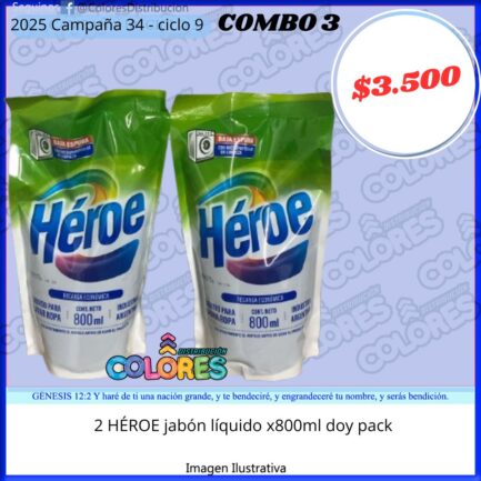 COMBO 3 - 2 HÉROE JABÓN LÍQUIDO x800ml DOY PACK