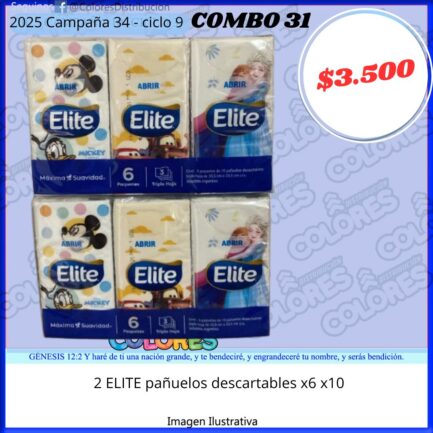 COMBO 31 - 2 ELITE PAÑUELOS DESCARTABLES x6x10