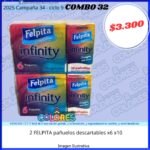 COMBO 32 - 2 FELPITA PAÑUELOS DESCARTABLES x6 x10