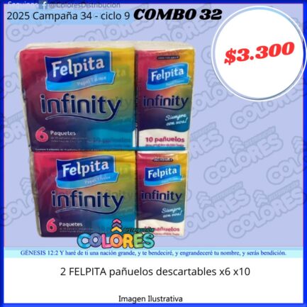 COMBO 32 - 2 FELPITA PAÑUELOS DESCARTABLES x6 x10