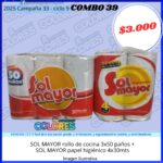 COMBO 39 - SOL MAYOR ROLLO DE COCINA 3x50 PAÑOS + SOL MAYOR PAPEL HIGIÉNICO 4x30mts