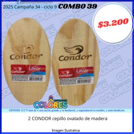 COMBO 39 - 2 CONDOR CEPILLO OVALADO DE MADERA