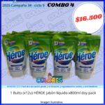 COMBO 4 - 1 BULTO(x12u) HÉROE JABÓN LÍQUIDO x800ml DOY PACK