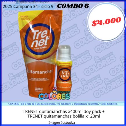 COMBO 6 - TRENET QUITAMANCHAS x400ml DOY PACK + TRENET QUITAMANCHAS BOLILLA x120ml