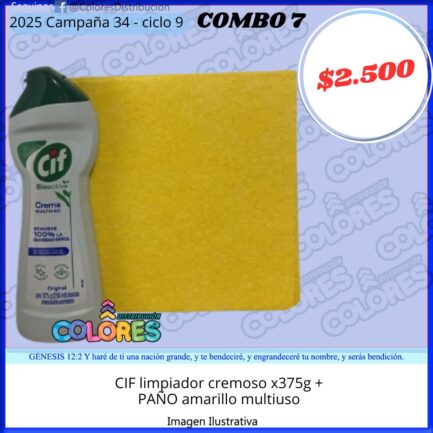 COMBO 7 - CIF LIMPIADOR CREMOSO x375g + PAÑO AMARILLO MULTIUSO