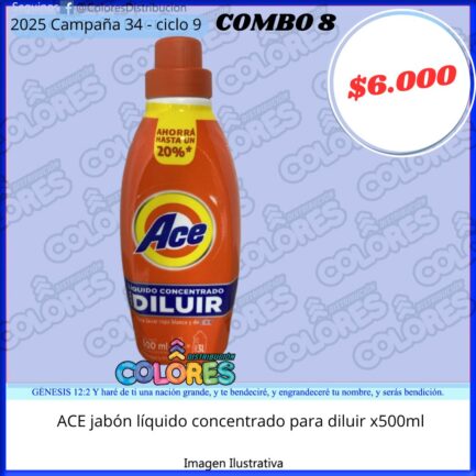 COMBO 8 - ACE JABÓN LÍQUIDO CONCENTRADO PARA DILUIR x500ml