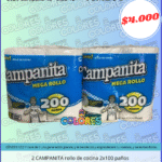 COMBO 1 - 2 CAMPANITA ROLLO DE COCINA 3x100 PAÑOS