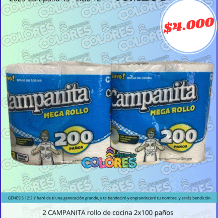 COMBO 1 - 2 CAMPANITA ROLLO DE COCINA 3x100 PAÑOS