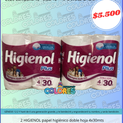 COMBO 13 - 2 HIGIENOL PAPEL HIGIÉNICO DOBLE HOJA 4x30mts