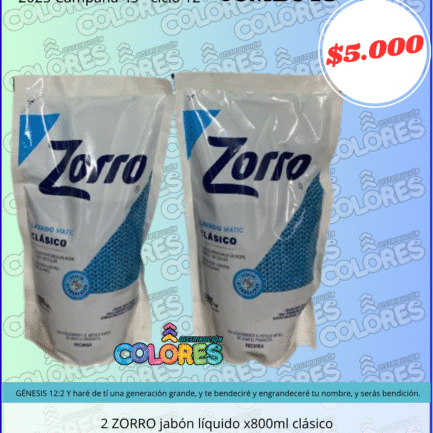 COMBO 18 - 2 ZORRO JABÓN LÍQUIDO x800ml CLÁSICO