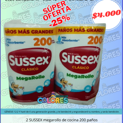COMBO 2 - 2 SUSSEX MEGAROLLO DE COCINA x200 PAÑOS
