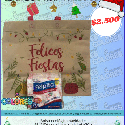 COMBO 39 - BOLSA ECOLÓGICA NAVIDAD + FELPITA SERVILLETAS NAVIDAD x70u
