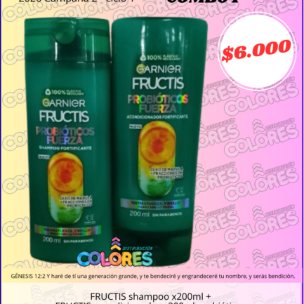 COMBO 1 - FRUCTIS SHAMPOO x200ml + FRUCTIS ACONDICIONADOR x200ml PROBIÓTICOS