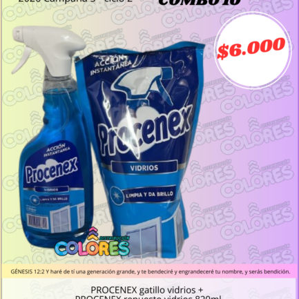 COMBO 10 - PROCENEX GATILLO VIDRIOS + PROCENEX REPUESTO VIDRIOS x820ml