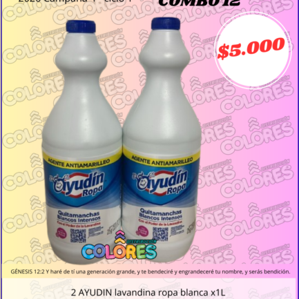 COMBO 12 - 2 AYUDIN LAVANDINA ROPA BLANCA x1L