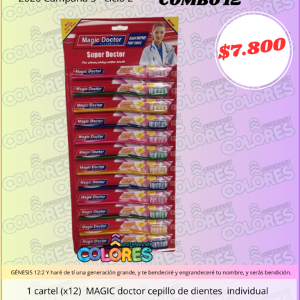 COMBO 12 - 1 CARTEL x12u MAGIC DOCTOR CEPILLO DE DIENTES INDIVIDUAL
