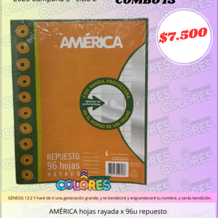 COMBO 13 - AMÉRICA HOJAS RAYADAS x96u REPUESTO