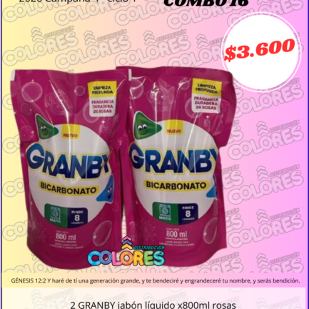COMBO 16 - 2 GRANBY JABÓN LÍQUIDO x800ml ROSAS