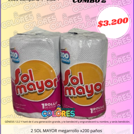 COMBO 2 - 2 SOL MAYOR MEGARROLLO x200 PAÑOS