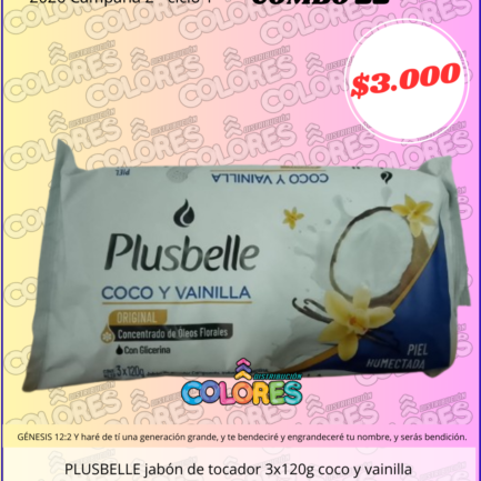 COMBO 22 - PLUSBELLE JABÓN DE TOCADOR 3x120g COCO Y VAINILLA