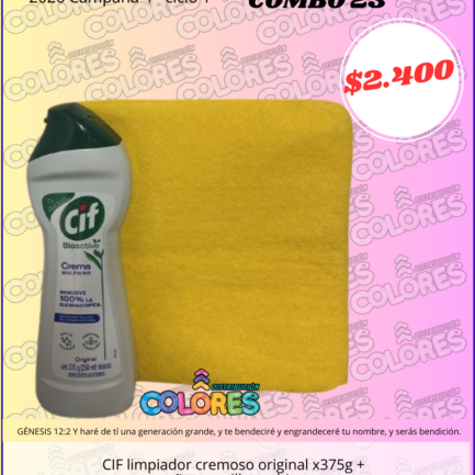 COMBO 23 - CIF LIMPIADOR CREMOSO ORIGINAL x375g + PAÑO AMARILLO MULTIUSO