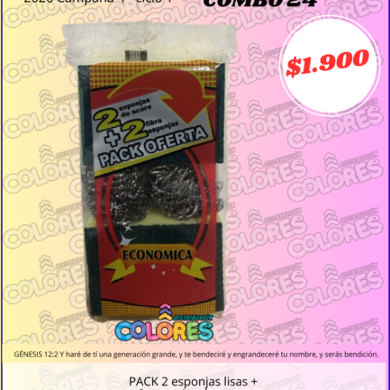 COMBO 24 - PACK 2 ESPONJAS LISAS + 2 ESPONJAS DE ACERO