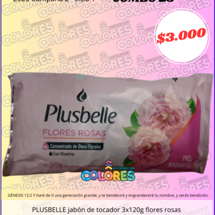 COMBO 25 - PLUSBELLE JABÓN DE TOCADOR 3x120g FLORES ROSAS