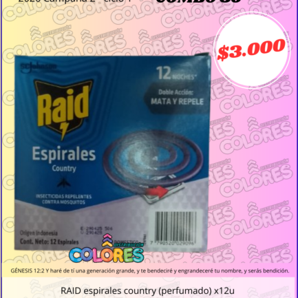 COMBO 30 - RAID ESPIRALES COUNTRY (PERFUMADO) x12u