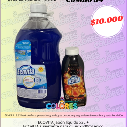 COMBO 34 - ECOVITA JABÓN LÍQUIDO x3L + ECOVITA SUAVIZANTE PARA DILUIR x500ml ÉPICO