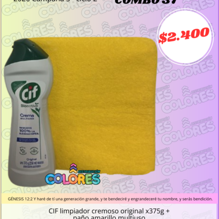 COMBO 37 - CIF LIMPIADOR CREMOSO ORIGINAL x375g + PAÑO AMARILLO MULTIUSO