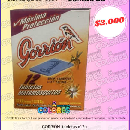 COMBO 38 - GORRIÓN TABLETAS x12u