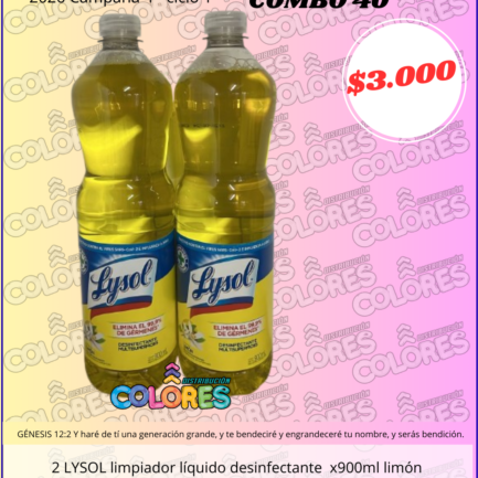 COMBO 40 - 2 LYSOL LIMPIADOR LÍQUIDO DESINFECTANTE x900ml LIMÓN
