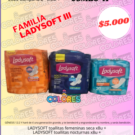COMBO 41 - LADYSOFT TOALLITAS FEMENINAS SECA x8u + LADYSOFT TOALLITAS NOCTURNAS x8u + LADYSOFT PROTECTORES DIARIOS x20u