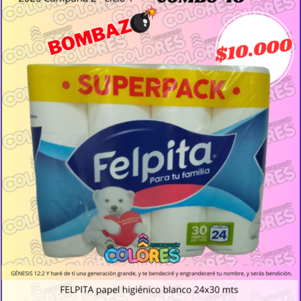 COMBO 49 - FELPITA PAPEL HIGIÉNICO BLANCO 24x30mts