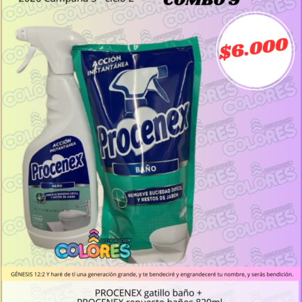 COMBO 9 - PROCENEX GATILLO BAÑO + PROCENEX REPUESTO BAÑOS x820ml