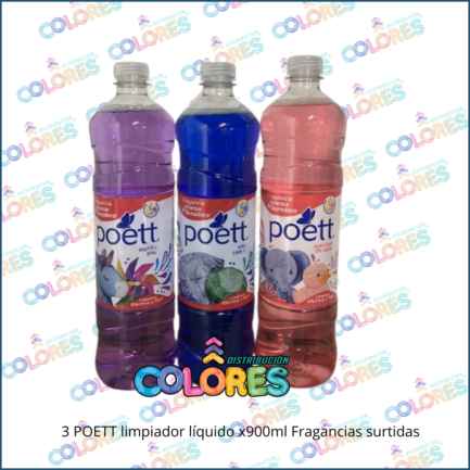 COMBO 14 B - 3 POETT LIMPIADOR LÍQUIDO x900ml FRAGANCIAS SURTIDAS