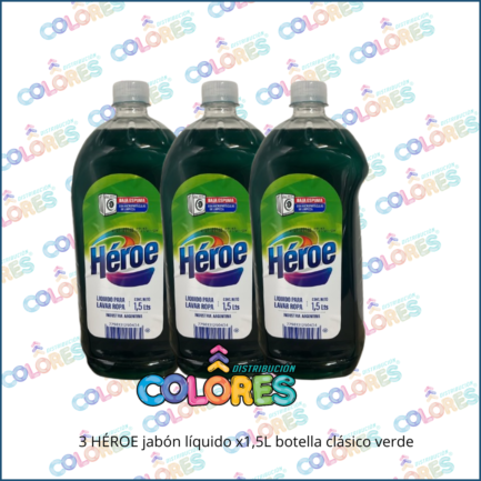 COMBO 15 B - 3 HÉROE JABÓN LÍQUIDO x1,5L BOTELLA CLÁSICO VERDE