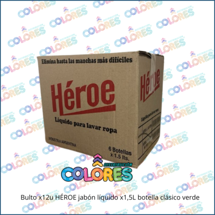 COMBO 15 C - BULTO  x12u HÉROE JABÓN LÍQUIDO x1,5L BOTELLA CLÁSICO VERDE