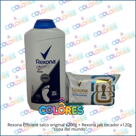 COMBO 20 - REXONA EFFICIENT TALCO ORIGINAL x200g + REXONA JABÓN DE TOCADOR x120g "COPA DEL MUNDO"