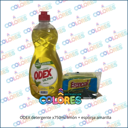 COMBO 26 - ODEX DETERGENTE x750ml LIMÓN + ESPONJA AMARILLA