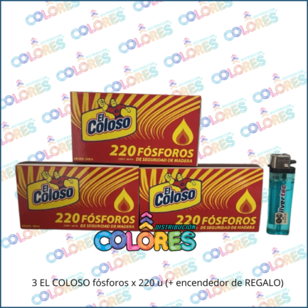COMBO 28 - 3 EL COLOSO FÓSFOROS x220u + ENCENDEDOR DE REGALO