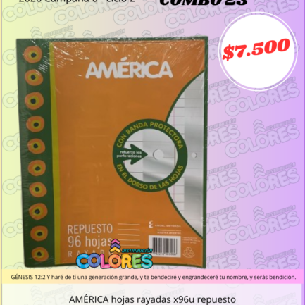 COMBO 23 - AMERICA HOJAS RAYADAS x96u REPUESTO