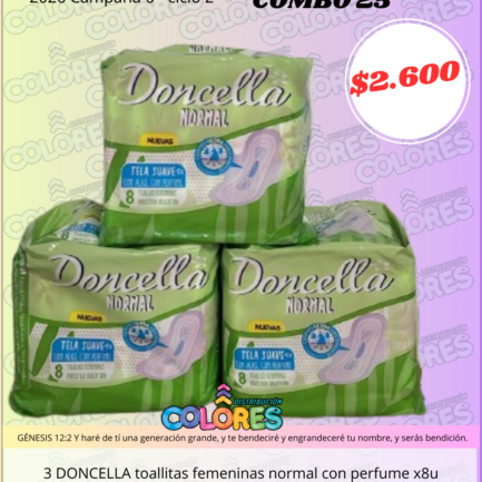 COMBO 25 - 3 DONCELLA TOALLITAS FEMENINAS NORMAL CON PERFUME x8u