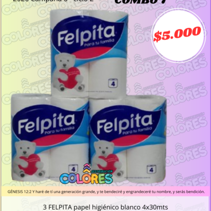 COMBO 7 - 3 FELPITA PAPEL HIGIÉNICO 4x30mts