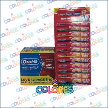 COMBO 10 - 1 BULTO x12 ORAL B ANTICARIES x70g + 1 CARTEL x12 MAGIC DOCTOR CEPILLO DE DIENTES